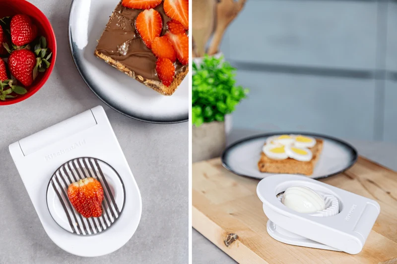 Coupe-oeufs Kitchen Aid en acier inoxydable et polymère blanc