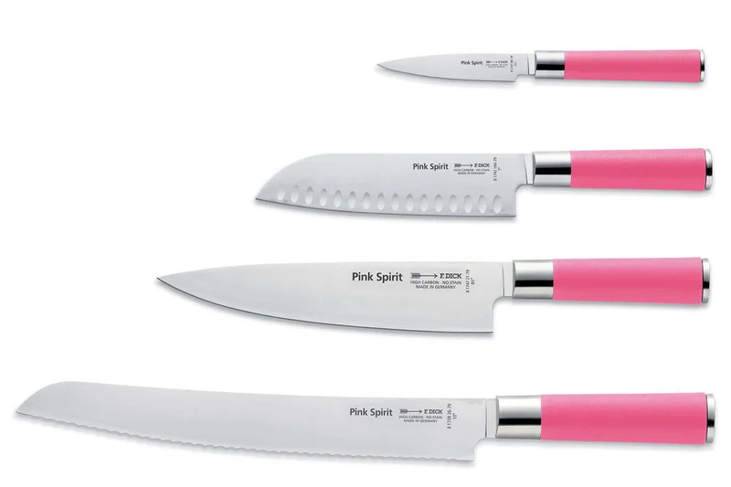 Bloc acrylique 4 couteaux de cuisine Dick Pink Spirit manche rose