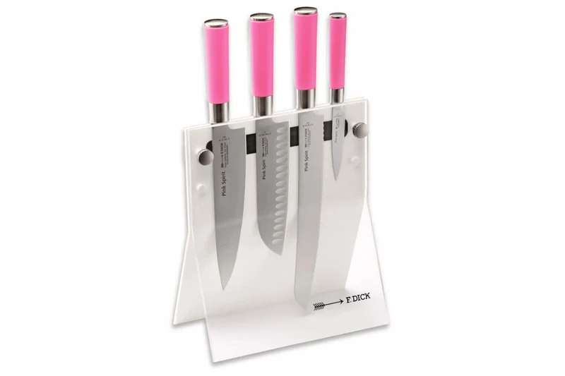 Bloc acrylique 4 couteaux de cuisine Dick Pink Spirit manche rose