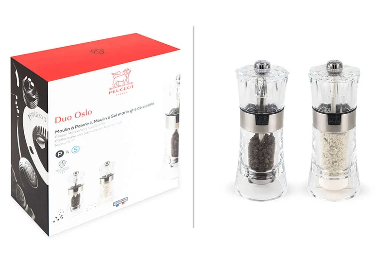 Coffret duo moulin à sel et poivre Peugeot Oslo en acrylique et inox 14cm