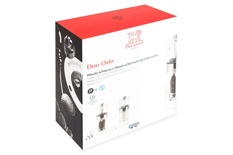 Coffret duo moulin à sel et poivre Peugeot Oslo en acrylique et inox 14cm