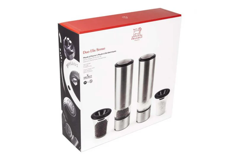 Coffret duo moulin à sel et poivre électrique Peugeot Elis Sense U Select en inox avec éclairage 20cm