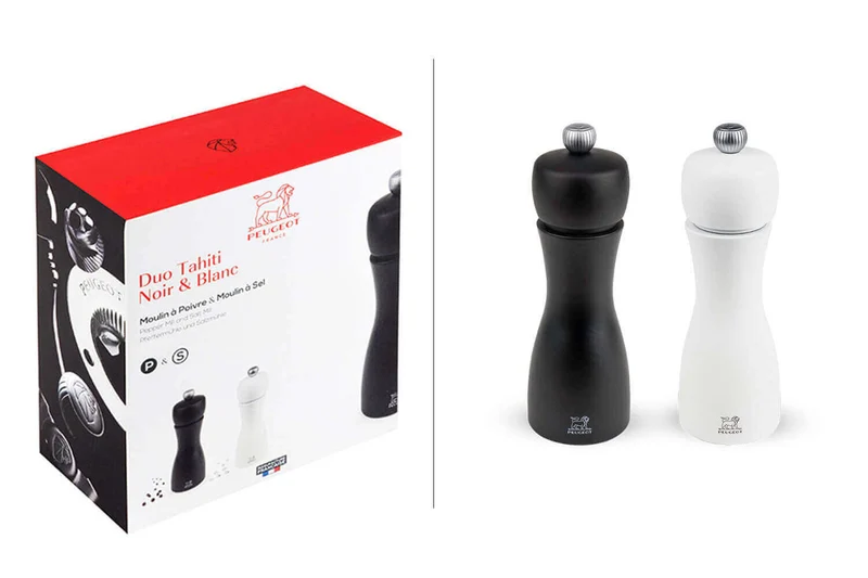 Coffret duo moulin à sel et poivre Peugeot Tahiti en bois noir + blanc