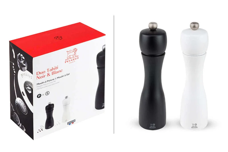 Coffret duo moulin à sel et poivre Peugeot Tahiti en bois noir + blanc