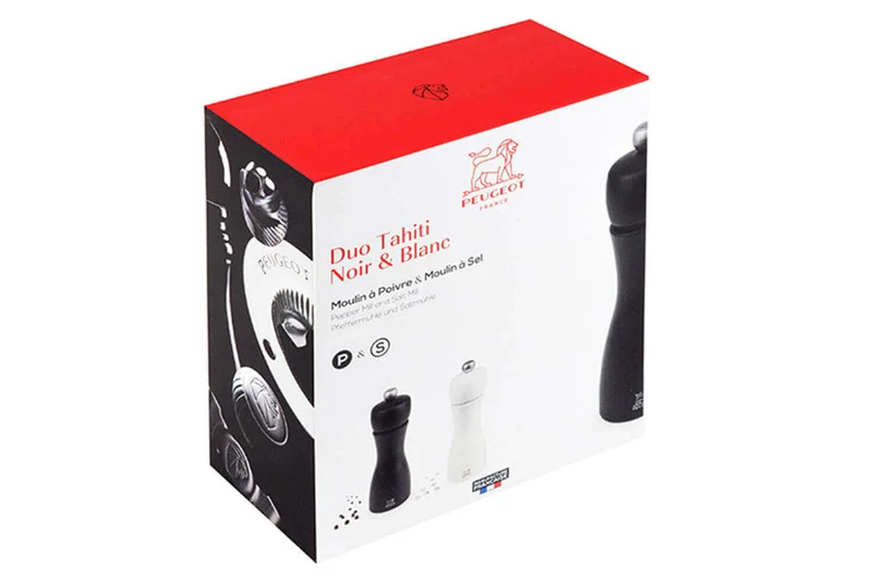 Coffret duo moulin à sel et poivre Peugeot Tahiti en bois noir + blanc