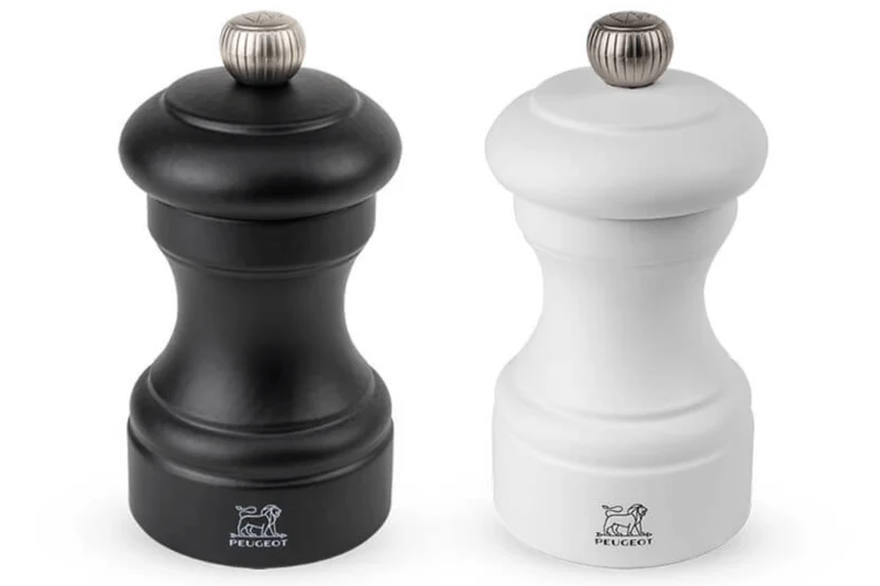 Coffret duo moulin à sel et poivre Peugeot Bistro en bois noir + blanc 10cm