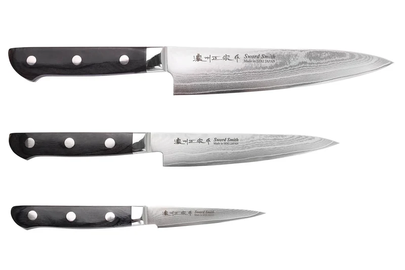 Coffret 3 couteaux japonais Satake Cutlery damas 69 couches chef + universel + office