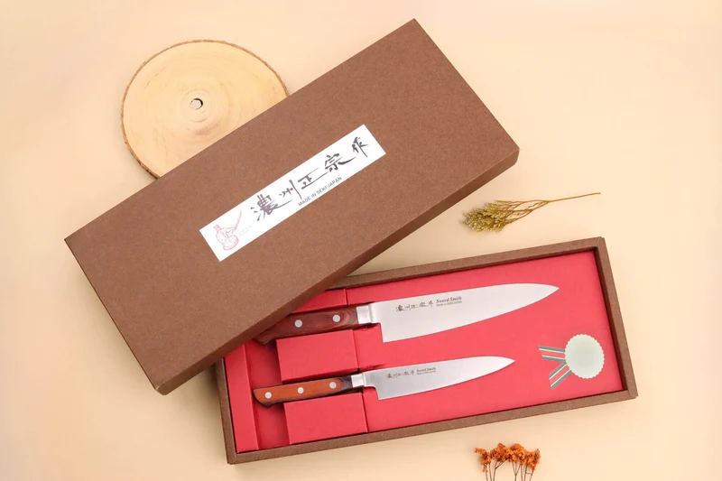 Coffret 2 couteaux japonais Satake Cutlery Brown Pakkawood chef + office
