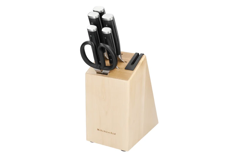 Bloc 5 couteaux Kitchen Aid Classic en bois de bouleau + ciseaux