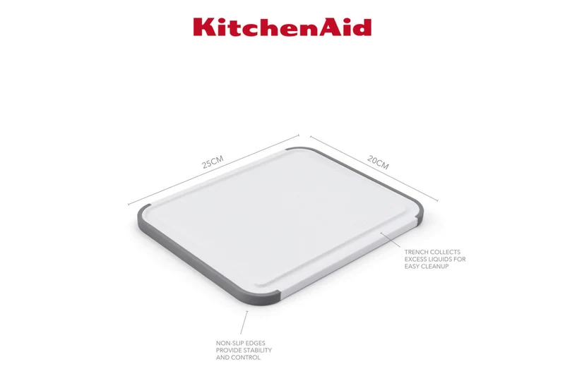 Planche à découper anti-glisse Kitchen Aid réversible en PP blanc