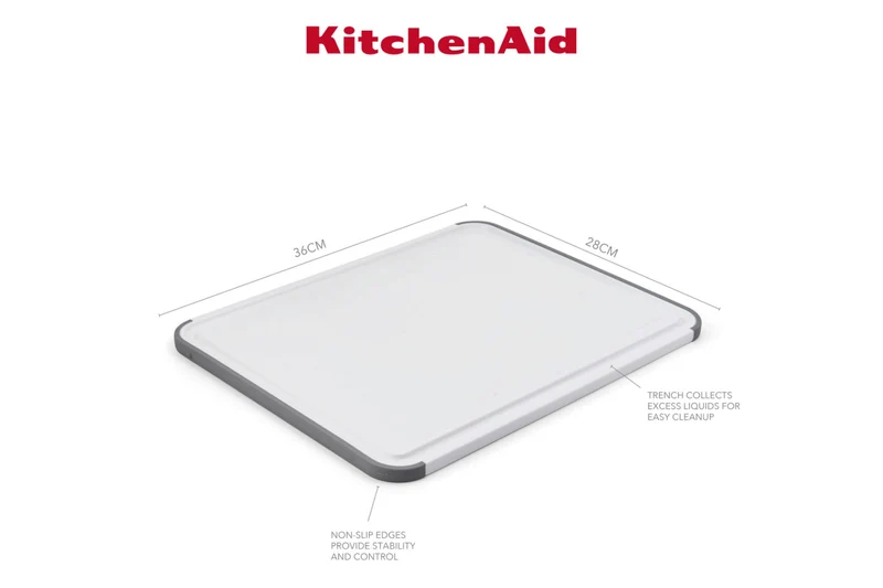 Planche à découper anti-glisse Kitchen Aid réversible en PP blanc