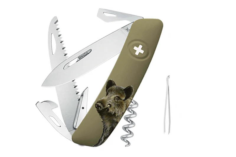 Couteau multifonction SWIZA D05 olive sanglier 12 fonctions 95mm