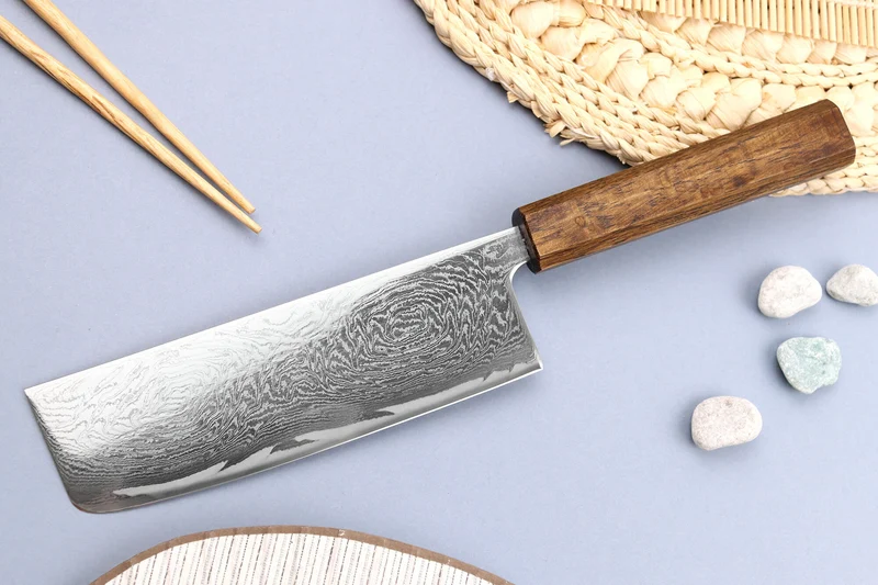Couteau nakiri japonais artisanal Wusaki Unagi AUS10 damas 16,5cm manche chêne