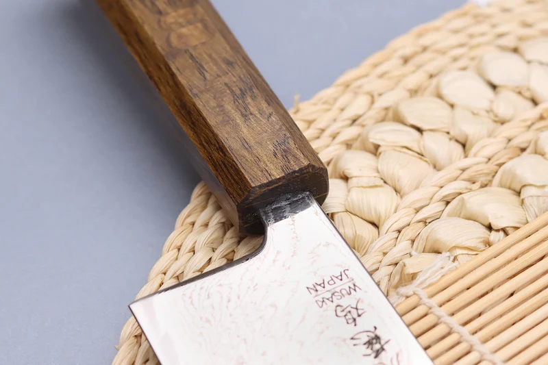 Couteau nakiri japonais artisanal Wusaki Unagi AUS10 damas 16,5cm manche chêne