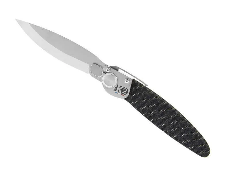 Couteau pliant K2.13M manche acier décor imprimé 3D rayures 11,5cm