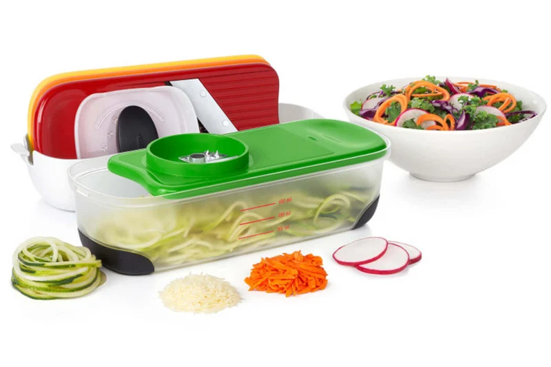 Set 2 râpes + 1 éminceur + 1 spiralizer avec récupérateur OXO