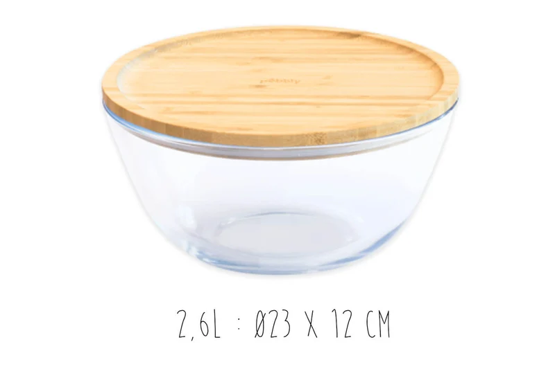 Bol de conservation en verre Pebbly avec couvercle en bambou