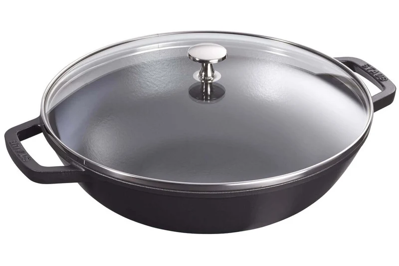 Wok en fonte Staub 30cm avec couvercle en verre + grille