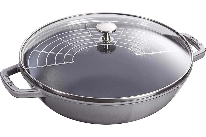 Wok en fonte Staub 30cm avec couvercle en verre + grille