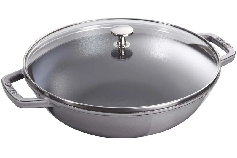 Wok en fonte Staub 30cm avec couvercle en verre + grille