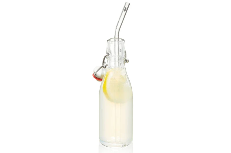 Set de 4 pailles courbées Gefu Future en verre transparent 23cm + brosse