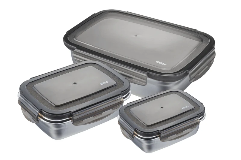 Set de 3 boîtes de conservation au frais Gefu Preppo en acier inox / polymère / silicone