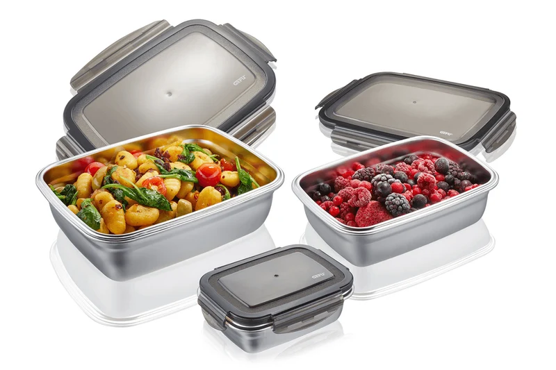 Set de 3 boîtes de conservation au frais Gefu Preppo en acier inox / polymère / silicone