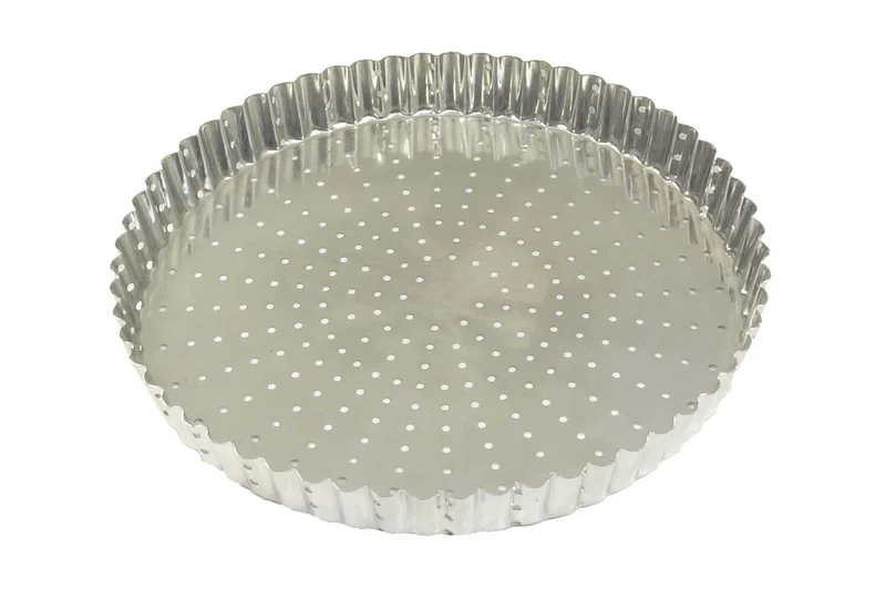 Tourtière ronde cannelée perforée Gobel fer blanc fond fixe