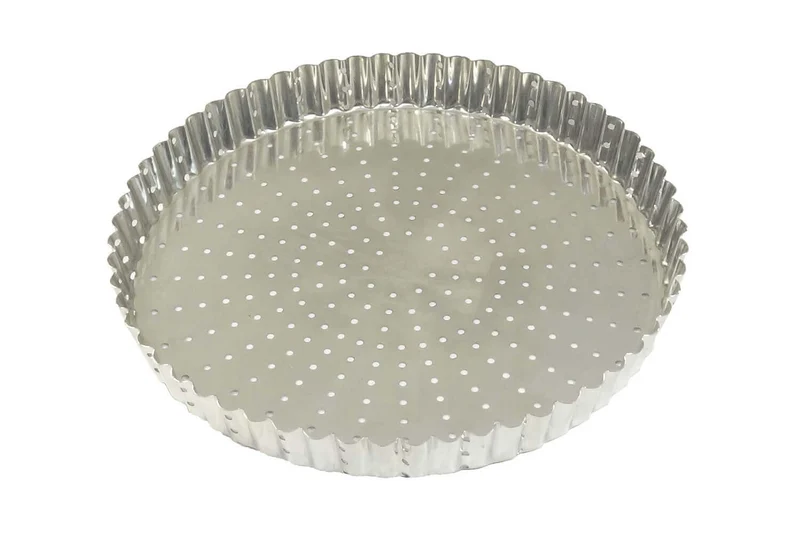 Tourtière ronde cannelée perforée Gobel fer blanc fond fixe