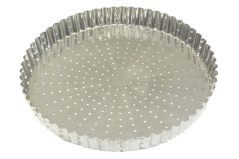 Tourtière ronde cannelée perforée Gobel fer blanc fond fixe