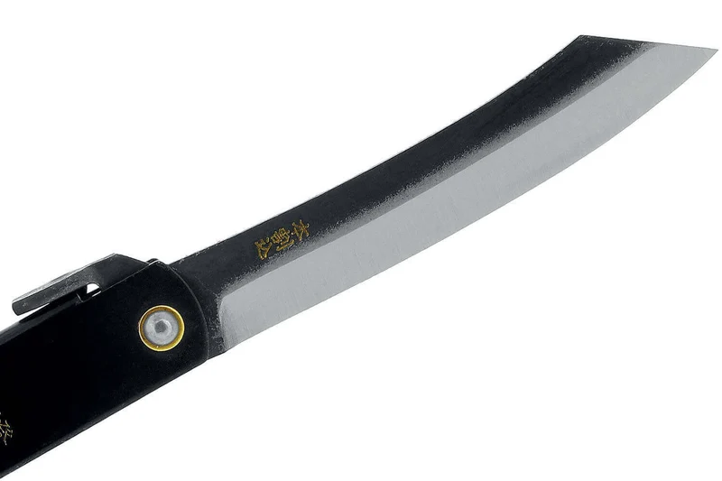 Couteau pliant Higonokami luxe 17.N acier carbone manche laiton noir 12cm