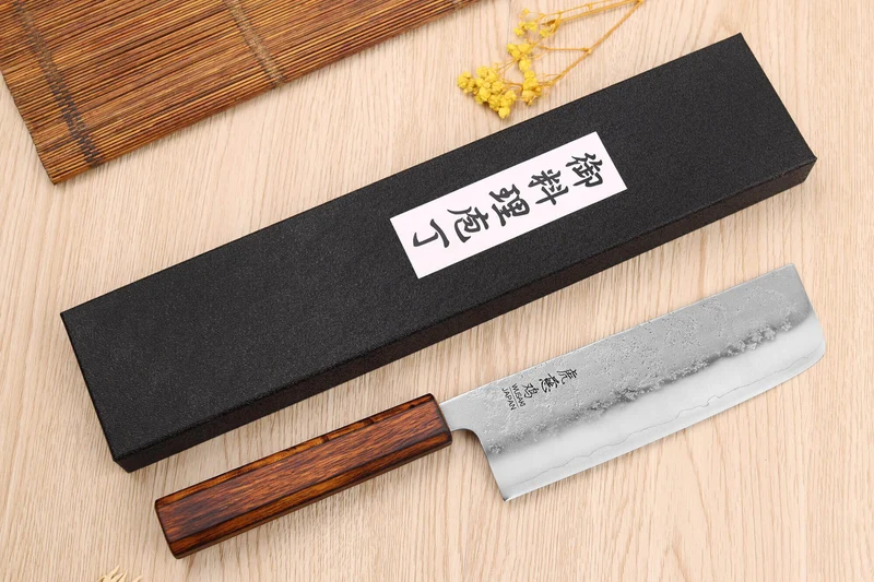 Couteau nakiri japonais artisanal Wusaki Yoshi G3 chêne 16,5cm