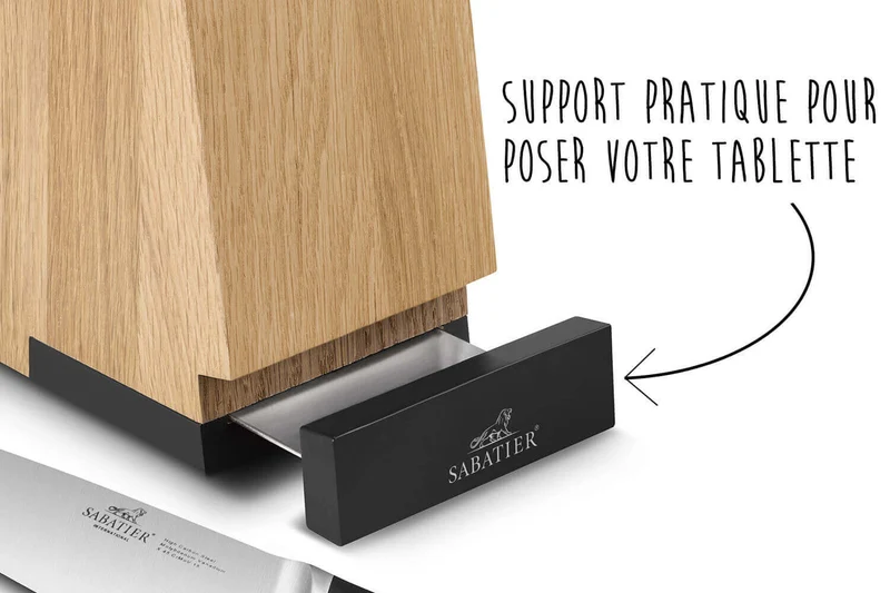 Bloc en chêne 5 couteaux cuisine Sabatier International avec support tablette intégré