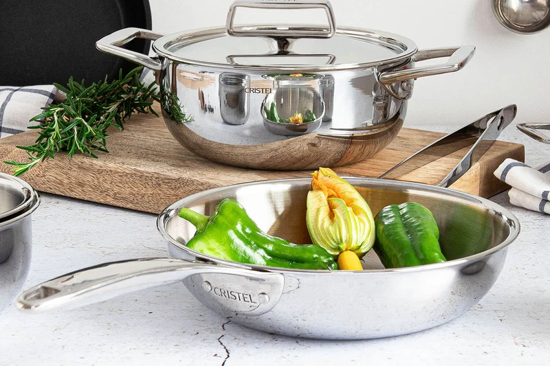 Wok Cristel Castel'Pro en acier inoxydable 18/10 3 ply