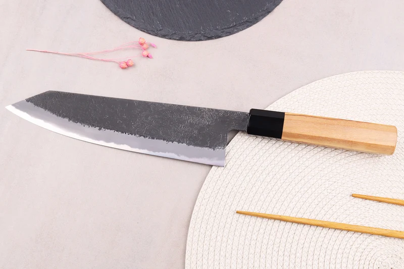 Couteau de chef kiritsuke 21cm japonais artisanal Hinoura Mutsumi Ajikataya Black Nashiji