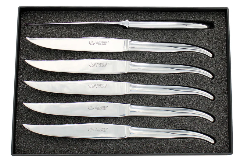 Coffret de 6 couteaux de table Laguiole Village Aéro en inox brillant