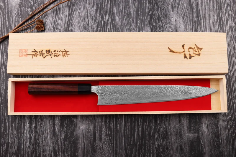 Couteau sujihiki japonais artisanal Takeshi Saji R2 Damas 27cm