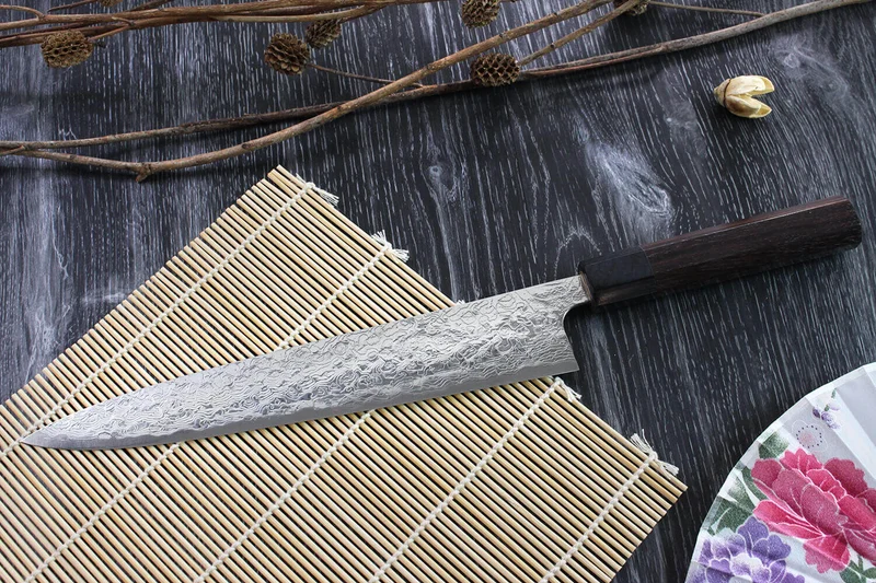 Couteau sujihiki japonais artisanal Takeshi Saji R2 Damas 24cm