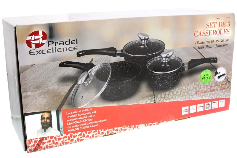 Set de 3 casseroles Pradel Excellence Onda 16/18/20cm tous feux/ induction - 3 manches amovibles