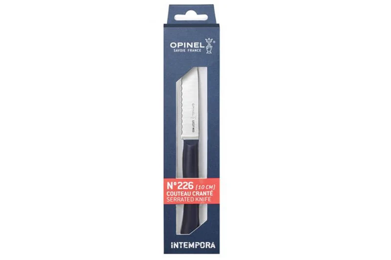 Couteau d'office Intempora Opinel n°226 lame crantée 10cm manche bleu marine
