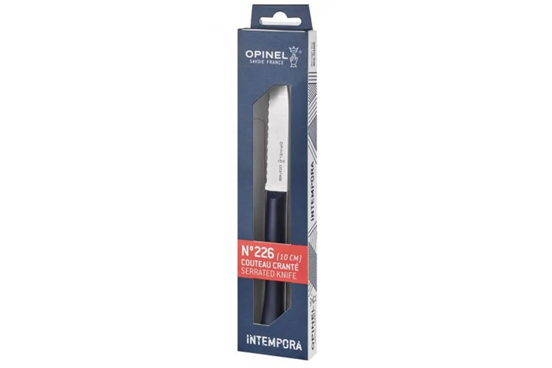 Couteau d'office Intempora Opinel n°226 lame crantée 10cm manche bleu marine