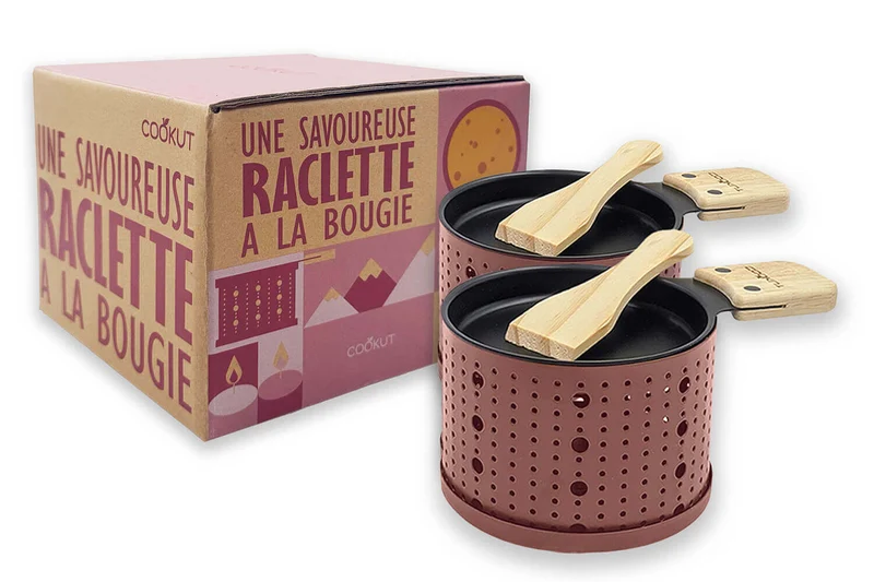Service à raclette à la bougie Cookut Lumi services poelons et spatules pour 2 personnes