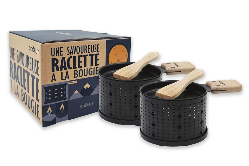 Service à raclette à la bougie Cookut Lumi noir - Services individuels poêlons et spatules