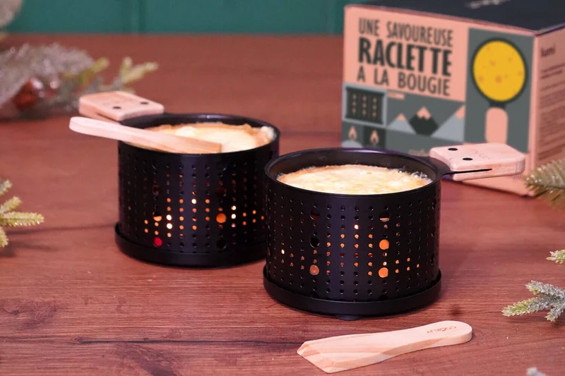Service à raclette à la bougie Cookut Lumi noir - Services individuels poêlons et spatules