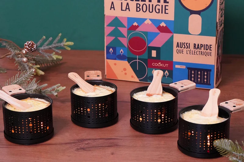 Service à raclette à la bougie Cookut Lumi noir - Services individuels poêlons et spatules