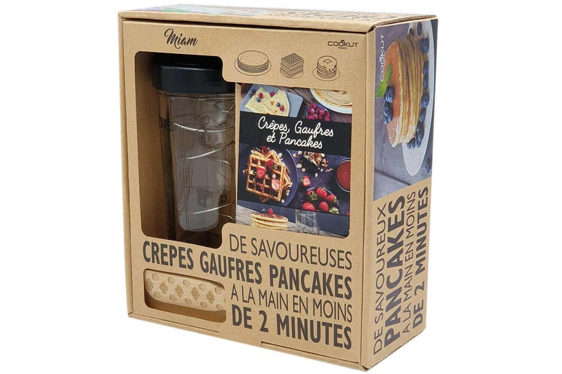 Coffret cadeau Cookut Shaker crêpes, pancakes + gaufres - 1 shaker + 1 tartineur + 1 livre recettes