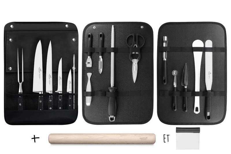 Sac spécial chef Sabatier Idéal Inox 4 couteaux de cuisine français + 14 ustensiles - Exclusivité