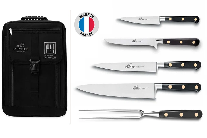 Sac spécial chef Sabatier Chef 4 couteaux de cuisine français + 1 fourchette - Exclusivité