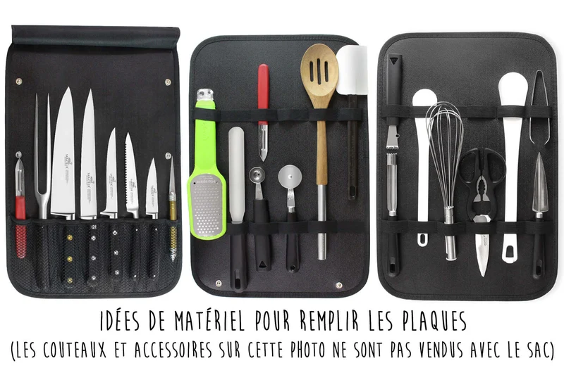 Sac spécial chef Sabatier Idéal Inox 4 couteaux de cuisine français + 1 fourchette - Exclusivité