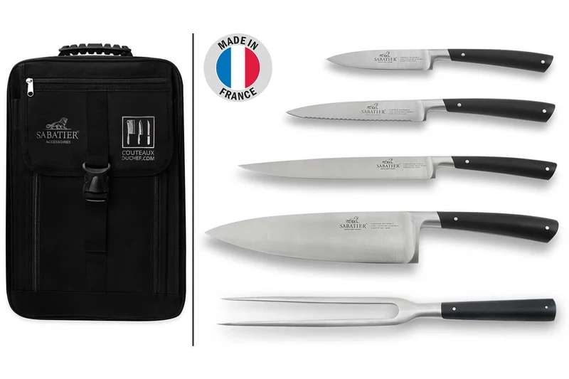 Sac spécial chef Sabatier Edonist 4 couteaux de cuisine français + 1 fourchette - Exclusivité